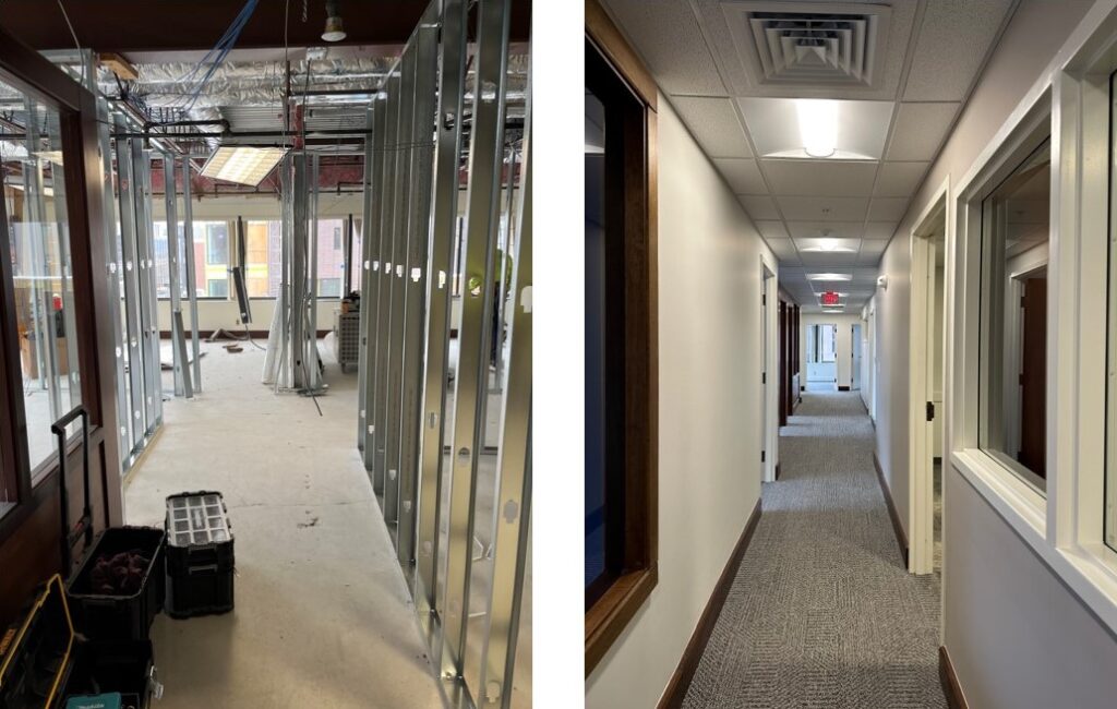 Before and after photos of the new counseling space